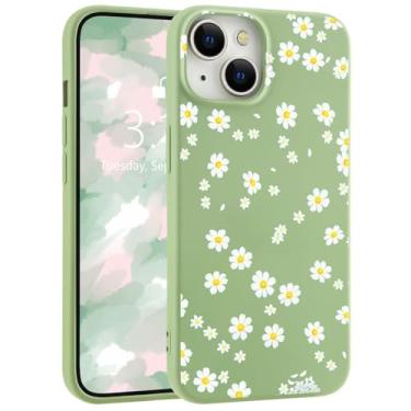 Imagem de LuminousGuard Capa protetora para iPhone 7/8/SE 2020, linda flor floral verde silicone líquido, capa protetora de borracha de gel macio para mulheres e meninas