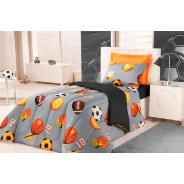 Imagem de Kit completo infantil edredom kids solteiro estampado + jogo de lençol