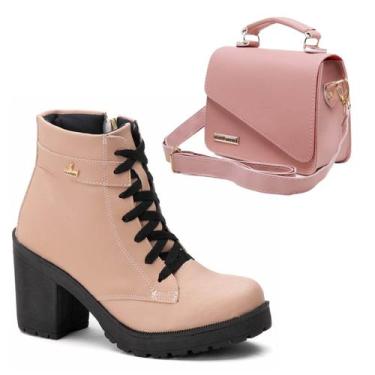 Imagem de Kit Bota Coturno Tratorado e Bolsa Feminina Varias Cores Envio Imediat