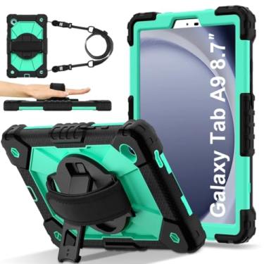 Imagem de Capa para Lenovo Tab P12 Pro de 12,6 polegadas (TB-Q706F/TB-Q706Z), à prova de choque, função de suporte, alça giratória de 360°, para suporte de caneta, alça ajustável (preto) (azul marinho - preto,