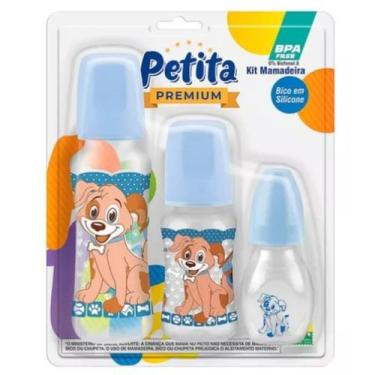 Imagem de Kit Mamadeira Com 3 Bico Ortodôntico Azul 3426 - Petita