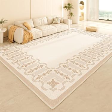 Imagem de HJZSZX Tapete bege floral artístico, tamanho grande, creme, flor, linhas, retângulo, fácil de limpar, sala de estar, quarto, sofá, tapetes, YY007, B, 300x400 CM