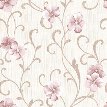 Imagem de Papel De Parede 5m Provençal Floral Efeito Linho Rosa Flor