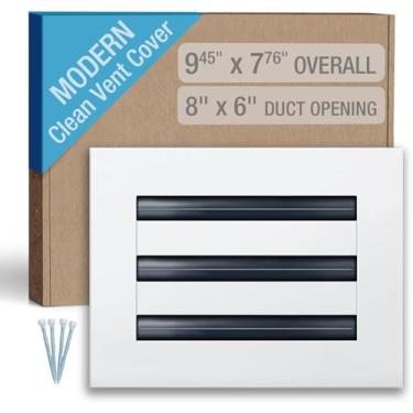 Imagem de FA-STAR Clean Modern Tampa de ventilação AC 8 x 6 (recorte de abertura do duto) - Saída de ar branca decorativa - Difusor de slot linear padrão - Grade de registro para teto, paredes e pisos - Todo em