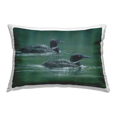 Imagem de Stupell Industries Peaceful Loon Duo Design by Valerie Rogers Almofada impressa para ambientes internos, 35 x 18 x 50, verde