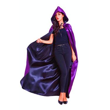 Imagem de Crizcape Stain Reversible Halloween Christmas Hooded Cape Cloak for Goth Devil Pirate Vampire Demon Masquerade Party Costume Purple/black
