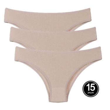 Imagem de Kit 15 Calcinhas Algodao Tanga Bege Conforto A10 - P - QLC SPORT