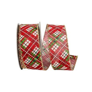 Imagem de Reliant Ribbon Fita de borda com fio diagonal com pontos estampados xadrez, vermelha