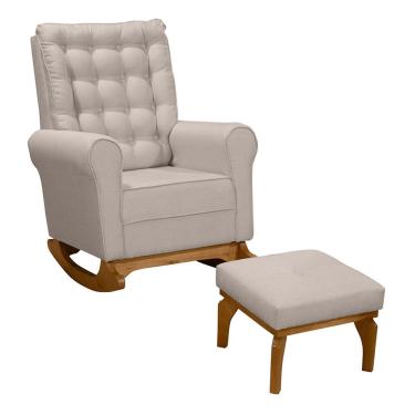Imagem de Poltrona de Amamentação e Descanso Paris com Base Balanço e Puff Linho Bege - Desk Design