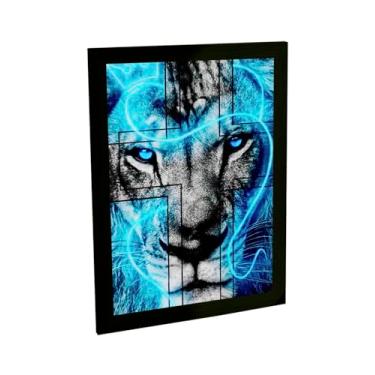 Imagem de Quadro Decorativo Leão De Judá Cruz Azul Jesus Cristo Decoração Quarto Sala