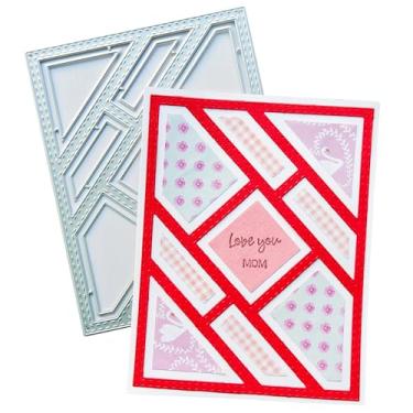 Imagem de DIYOLOGY Placa de fundo retangular de emenda, matrizes de corte de metal com moldura acolchoada, modelo de estêncil para fazer cartões, palavras de saudação, frases, recortes para decoração de