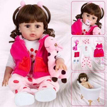 Imagem de Bebê Reborn Boneca Girafinha Realista Silicone Menina Rosa Pode dar Ba