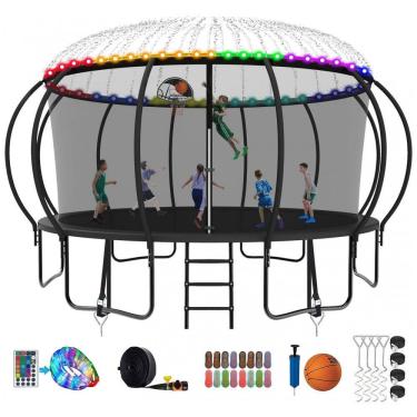 Imagem de Cama Elastica Capacidade até 680 kg, Tamanho 4,5 Metros com Luz LED e Cesta de Basquete, SKYUP, Preto