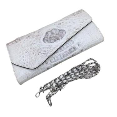 Imagem de Bolsa feminina de couro jacaré genuíno com corrente de aba feminina de couro de crocodilo bolsa de ombro única feminina, Branco, 26cm(Length) x 12cm(Height) x 3cm(Deep)