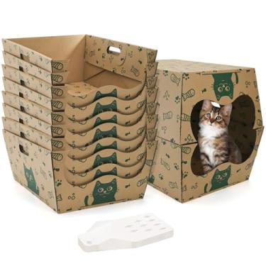 Imagem de SOUJOY Pacote com 8 caixas de areia descartáveis para gatos, caixa de areia fechada dobrável com colher, bandeja de areia impermeável de camada dupla de viagem para gatos pequenos animais de estimação