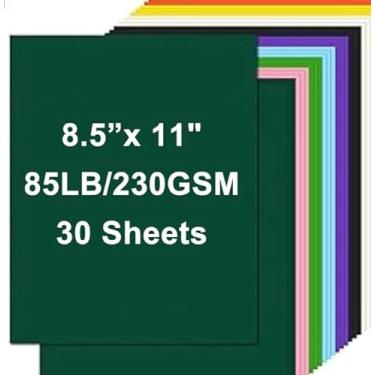 Imagem de Cartolina 21,6 cm x 28 cm, papel cartolina 38,6 kg/230 gsm, cartão colorido para impressora, desenho, etiquetas de presente, convites, cartões etc. (multicolorido, 30 folhas)