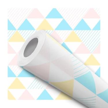 Imagem de Papel De Parede Adesivo Lavável Mosaico Triângulos Amarelo Azul Rosa -