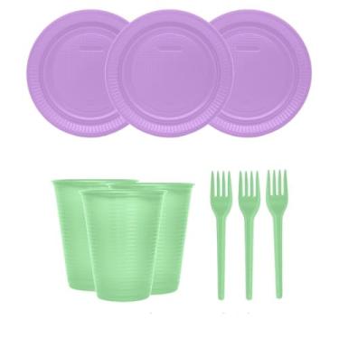 Imagem de Kit Festa Candy Colors 50 Pessoas 150 Itens(Chá Revelação Verde e Lilás)