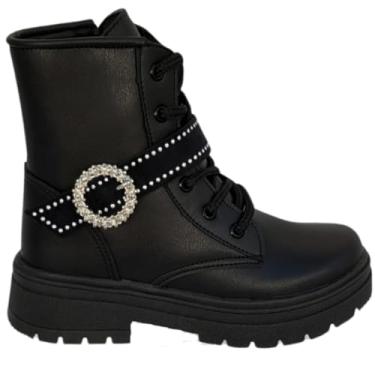 Imagem de Bota Infantil Menina Coturno Feminino Tratorada Botinha Rodeio Casual Confortável (Coturno Botinha Menina Strass Preto, BR, Criança de 4 a 8 anos, Numérico, 31)