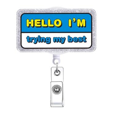 Imagem de Carretel de crachá preto de estudante de enfermagem acessórios retráteis para assistente social Funny RN MA CNA Trying My Best com clipe jacaré para crachá de cartão de identificação médica