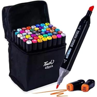 Imagem de Conjunto Canetinhas Touch Coloridas Ponta Dupla Com 48 Cores Para Desenho Lapis Marcador Profissional E Escolar Duas Pontas Hidrográfica De Alta Performance