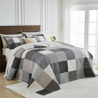 Imagem de SahSahCasa Conjunto de colcha de cama grande California King de 325 x 304,8 cm, 100% algodão, colcha de cama extragrande, colcha de cama extragrande, edredom leve, cinza