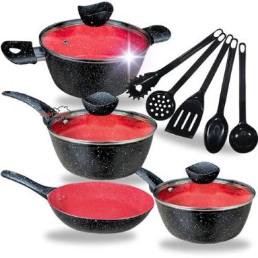 Imagem de Kit Jogo de Panelas 9 Peças Indução Gás Revestido em Cerâmica Granito 