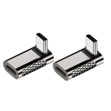 Imagem de Strhowill Pacote com 2 adaptadores USB C macho para fêmea de 90 graus, carregamento rápido de 100 W, transferência de dados de 20 Gbps, suporta áudio/vídeo 8K, para laptop, tablet, telefones e mais