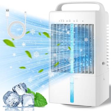 Imagem de Condicionadores de Ar Portáteis, Ventilador de Refrigeração de 900 ml, Refrigerador de Ar Evaporativo, Pequeno Portátil AC com 3 Velocidades, 2 Névoas, Luz LED de 7 Cores e Temporizador 2/4H, Mini Ar