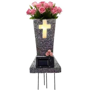 Imagem de Vaso solar para túmulos de cemitério com LED para flores frescas/artificiais, vasos com pontas