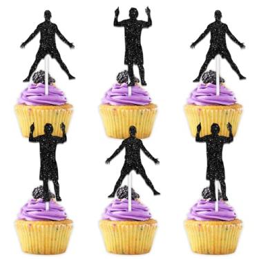Imagem de 18pcs Black Silhouette Glitter Dessert Cupcake Topper Pick for Soccer World Cup Theme Decorations Men Boys Football Athletes Happy Birthday Party Decor Supplies
