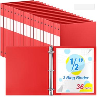 Imagem de Henoyso 36 fichários de 3 anéis redondos de 1/5.1 cm, tamanho carta, 20 cm x 28 cm, fichário flexível de plástico, comporta 100 folhas com 1 bolso, organizador versátil para escritório, casa, escola