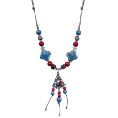 Imagem de Colar em Y com pingente longo Boho para mulheres, colar de contas de cerâmica, joias boêmias, presentes para mulheres e meninas, Porcelana, pedra de cerâmica