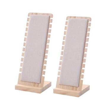 Imagem de SWTOOL 2 peças de suporte de exibição de colar de joias de bambu natural com flanela bege tapete macio colar pingente suporte de exibição de mesa para shows de vendas em casa