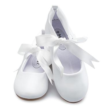 Imagem de Olivia K Sapatilha feminina adorável de bailarina Mary Jane com fita, White Pu, 8 Toddler