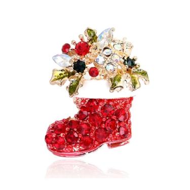 Imagem de LPYO Broche de Natal para mulheres, strass, cristal, árvore de Natal, guirlanda, boneco de neve, rena, trenó, Papai Noel, luva para bota, bengala doce, joias decorativas, broche, acessórios de