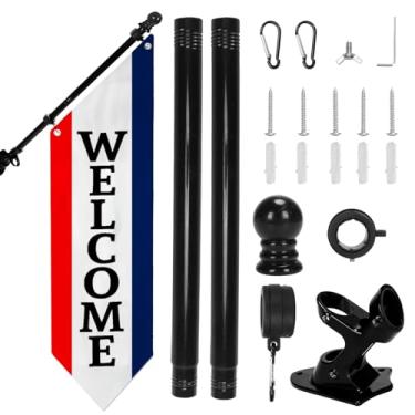 Imagem de Kit de bandeira de boas-vindas dupla face resistente – Faixa de lona externa de 106 x 38 cm com poste e suporte de metal – Placa de loja comercial para exibição de marketing de varejo, loja ou