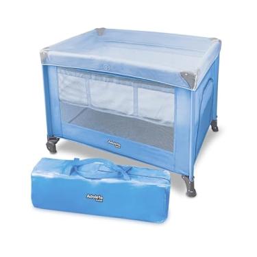 Imagem de Berço Portátil Infantil Multifuncional Cercado com Mosquiteiro e Abertura Lateral (Azul)