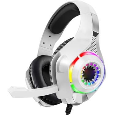 Imagem de Tomvorks GS410 Gaming Headset Poderoso Som Clara Comunicação Design Leve Luzes LED Vibrantes para Gaming Laptop Desktop PC (Branco)