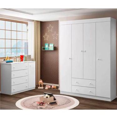 Imagem de Quarto De Bebe com Guarda Roupa 4 Portas e Cômoda Sapateira - Phoenix 