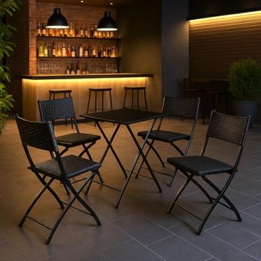 Imagem de Jogo De Mesa Dobrável Preto Com 4 Cadeiras Junco Preto