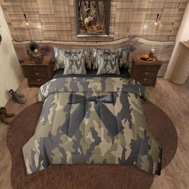Imagem de Erosebridal Conjunto de edredom camuflado com laço em uma bolsa, tamanho Queen, 7 peças, fita de caça, camuflagem, exército, rústico, marrom, preto