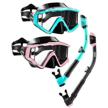 Imagem de Aegend Pacote com 2 equipamentos de mergulho para adultos, conjunto de snorkel seco, visão panorâmica, tecnologia anti-vazamento e anti-nevoeiro, alça ajustável para snorkeling, mergulho, natação com