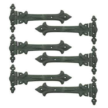Imagem de Renovators Supply Manufacturing Dobradiça de alça de 23 cm de ferro forjado preto estilo charme sulista ponta de lança montagem embutida alça resistente portão e dobradiças de porta com ferragens