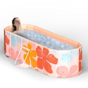 Imagem de Banheira portátil para adultos 149,9 cm grande dobrável sem instalação banheira de imersão para box de chuveiro, banheira de imersão vertical dobrável com tampa, forro isolado de 5 camadas, drenagem