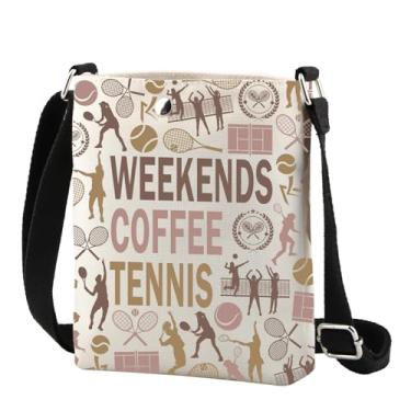 Imagem de TSOTMO Presente de Dia de Jogo para Amantes de Tênis Fins de Semana Café Tênis Bolsa tiracolo Presentes de Equipe de Tênis para Mulheres, Coffee Tennis Cr