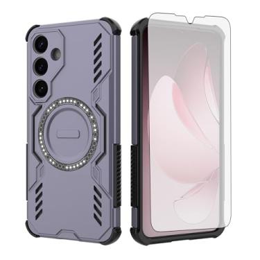 Imagem de Asuwish Capa de celular para Samsung Galaxy S25 Plus S25+ 5G com protetor de tela de vidro temperado, capa magnética e proteção à prova de choque, acessórios finos para celular S25Plus 25S + S 25 25+