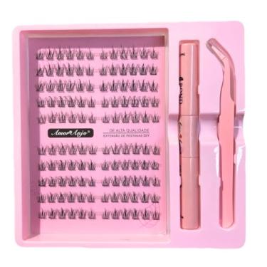 Imagem de Cílios Postiços Tufinhos Magnéticos Amor & Anjo Rosa Kit com Pinça, Cola e Selador (06)
