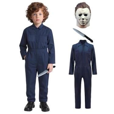 Imagem de FGHJKL Blue Jumpsuit for menss,Halloween Cosplay Adults Coveralls Costume with Mask and Classic Knife (120)
