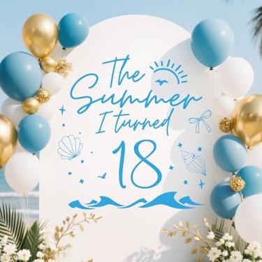 Imagem de SJcysrilla The Summer I Turned 18 Wall Decal Cheers to 18 Years Balloon Arch Backdrop Beach Themed Happy 18th Birthday Party Decoration Supplies